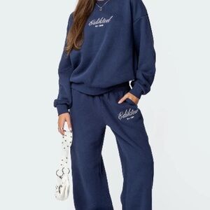 Edikted Navy Crewneck Sweatshirt and sweatpants Set